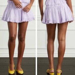 HILL HOUSE New The Paz Mini Skirt Lilac Stripe Ruffle A-Line Size Large NWT